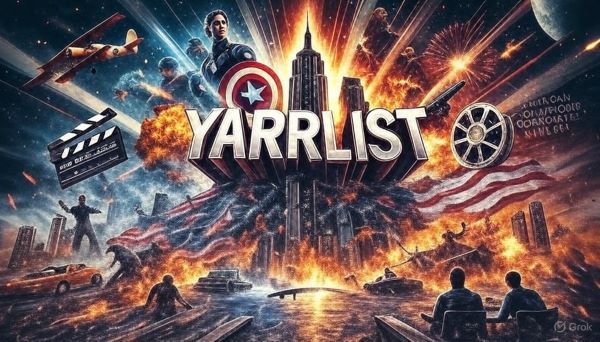 YarrList homepage preview with HD movie tiles and simple player controls